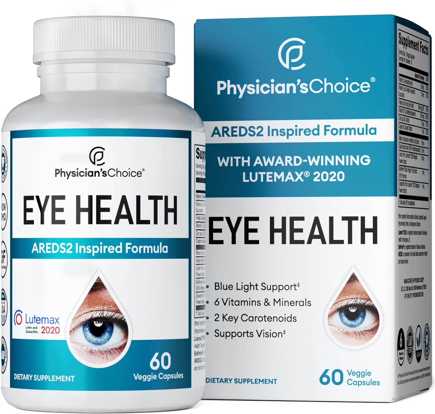 Areds 2 Eye Vitamins - Lutein, Zeaxanthin & Bilberry Extract - Supports Eye Strain, Dry Eyes, and Vision Health - 2 Award-Winning Clinically Proven Eye Vitamin Ingredients - Carotenoid Blend