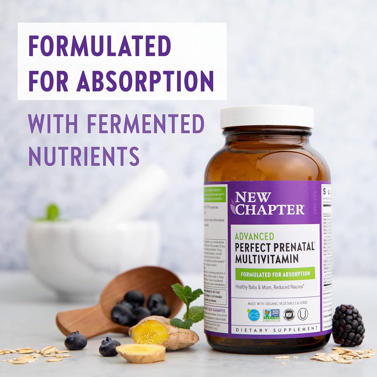 New Chapter Advanced Perfect Prenatal Vitamins, 270ct, Made with Organic, Non-GMO Ingredients for Healthy Baby & Mom - Folate (Methylfolate), Whole-Food Fermented Iron, Vitamin D3 + Ginger - Image 4