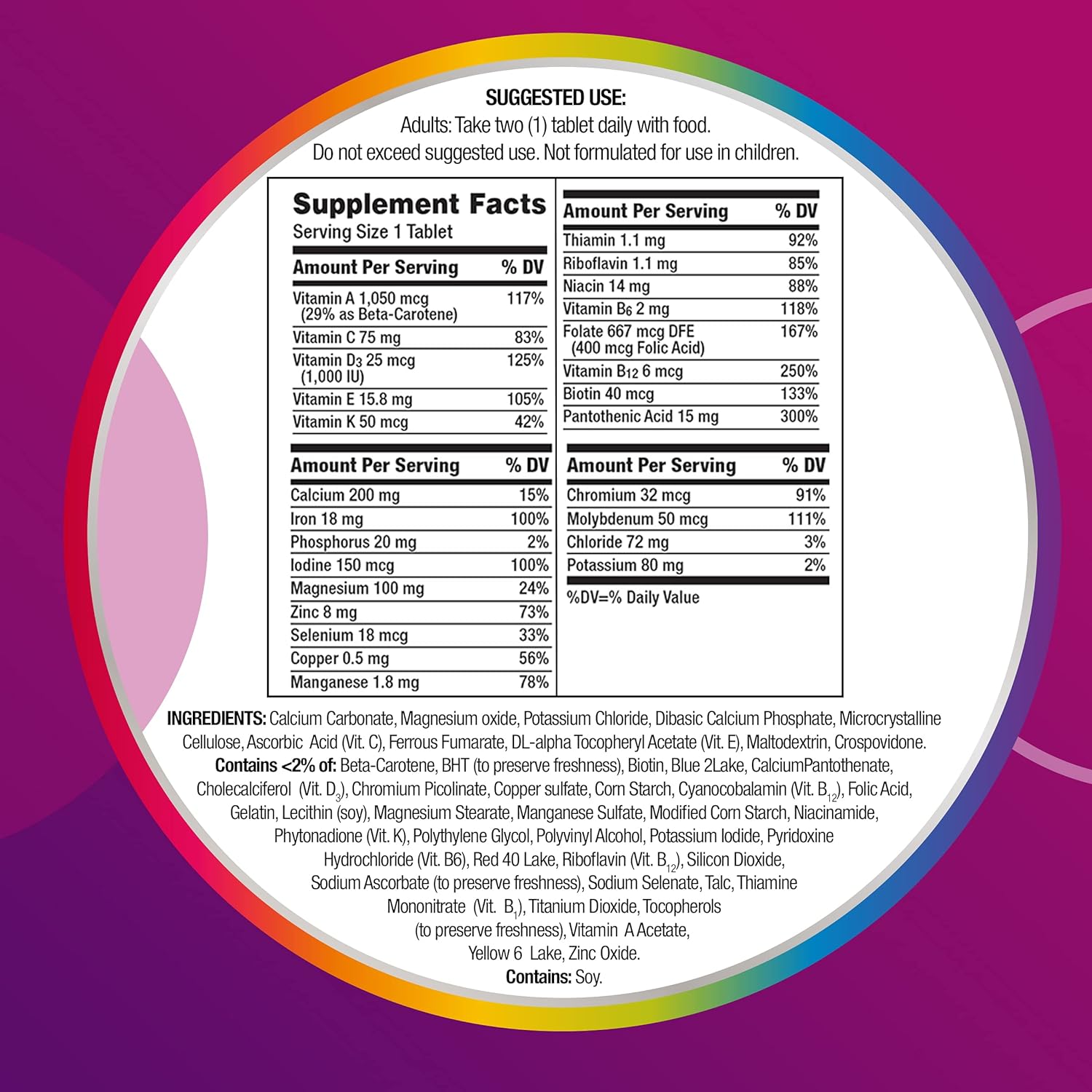 Centrum Multivitamin for Women, Multivitamin/Multimineral Supplement with Iron, Vitamin D3, B Vitamins and Antioxidant Vitamins C and E, Gluten Free, Non-GMO Ingredients - 120 Count - Image 3