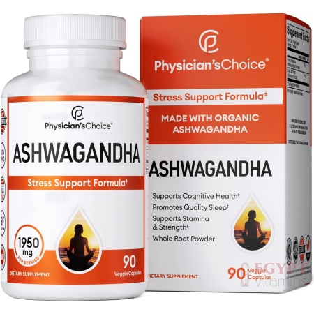 Physician's CHOICE Ashwagandha 1950mg Organic Ashwagandha Root Powder with Black Pepper Extract, Stress Support, Mood Support Supplement, 90 Veggie Ashwagandha Capsules