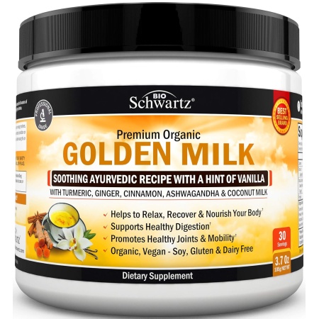 Organic Keto Golden Milk Powder with Ashwagandha & Turmeric - For Relaxation & Recovery - Promotes Healthy Joints & Mobility - Supports Healthy Digestion -Soothing Ayurvedic Blend with Vanilla