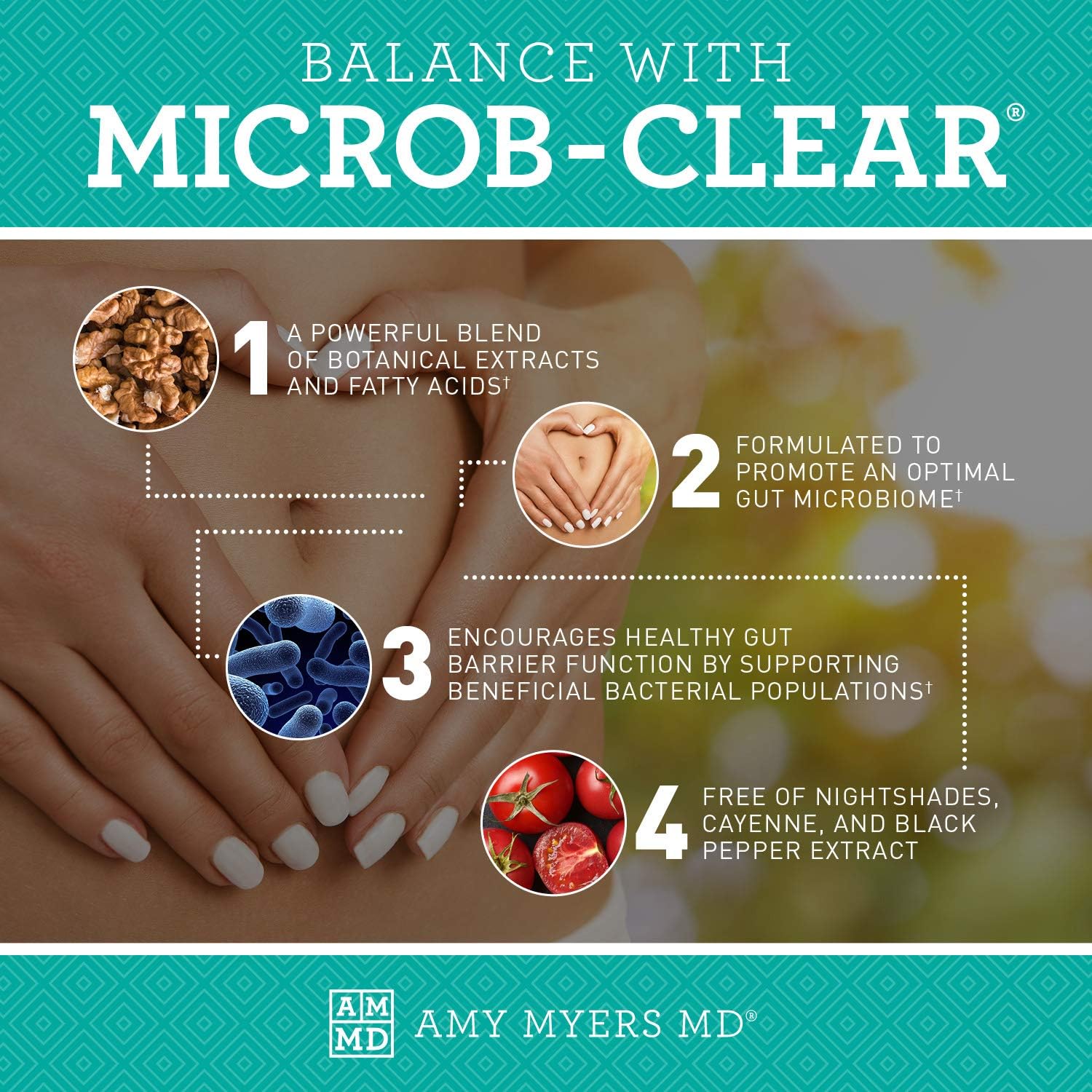 Dr. Amy Myers Microb-Clear Supplement for Gut Health - Supports Healthy Balance in The Gut - Reduce Leaky Gut, SIBO, Bloating, Constipation - Magnesium, Berberine, Caprylic Acid + More - 120 Capsules - Image 3