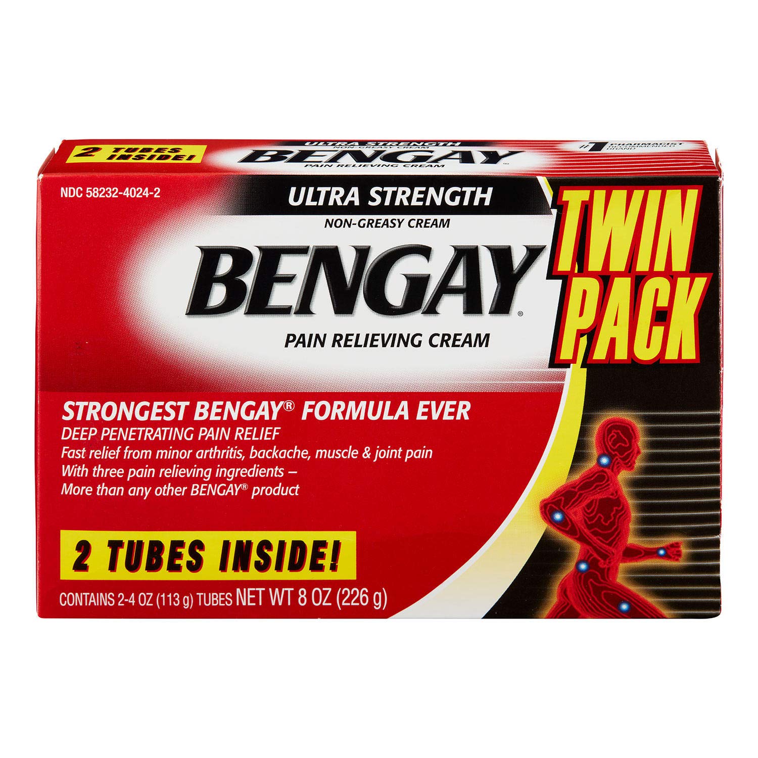 Bengay Ultra Strength Pain Relieving Cream, 2 Count, 4 Ounces Box, 8 Total Ounces