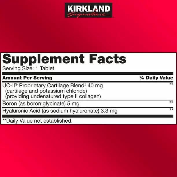 Ingredients of Kirkland Triple Action Joint Health - 110 Coated Tablets