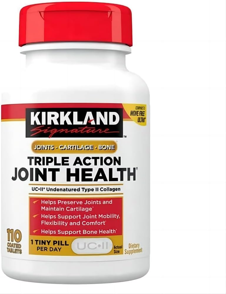 Kirkland Triple Action Joint Health Dietary Supplement, Contains UC•Il* Undenatured Type Il Collagen, Helps Support Joint Mobility, Flexibility and Comfort, 110 Coated Tablets