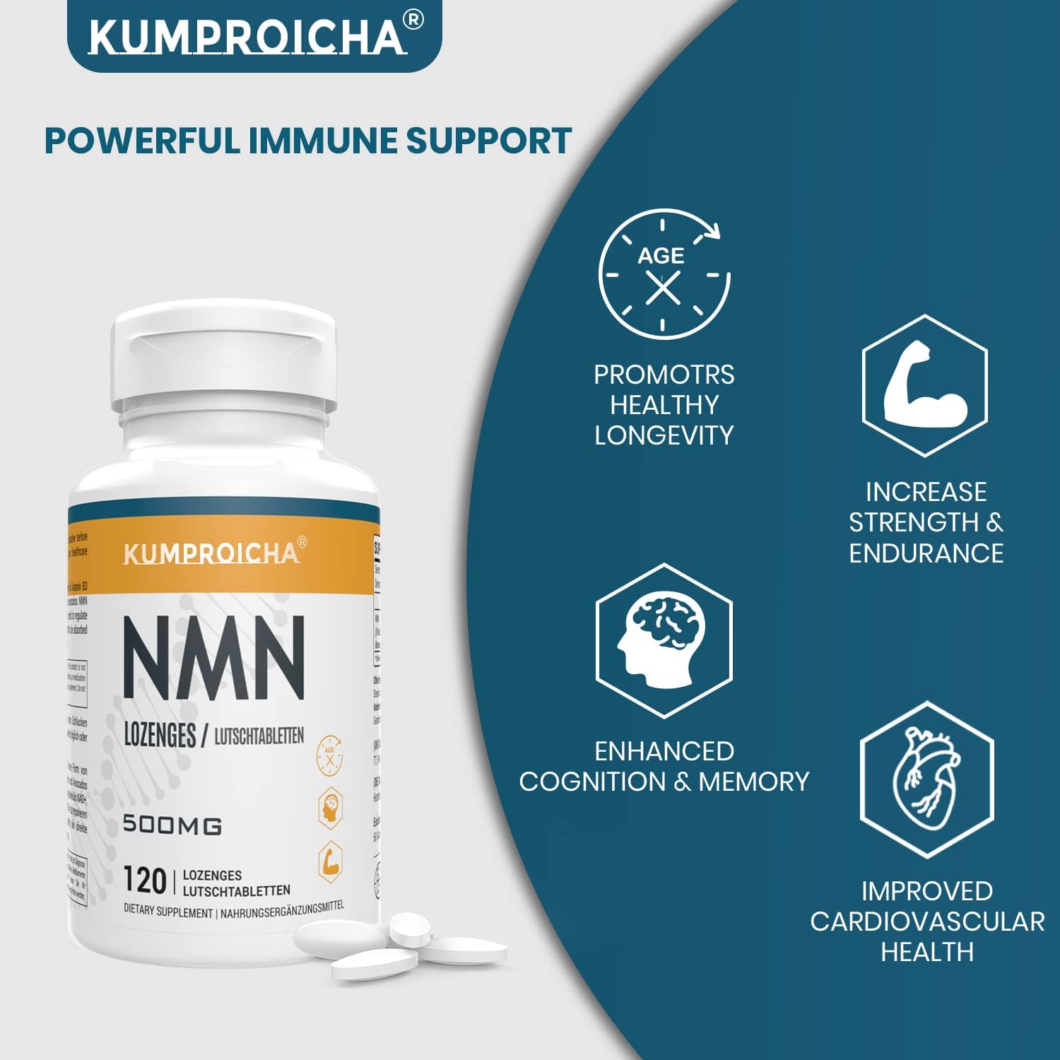 NMN Sublingual Lozenges 500mg – 120 Fast-Acting Tablets - Image 3