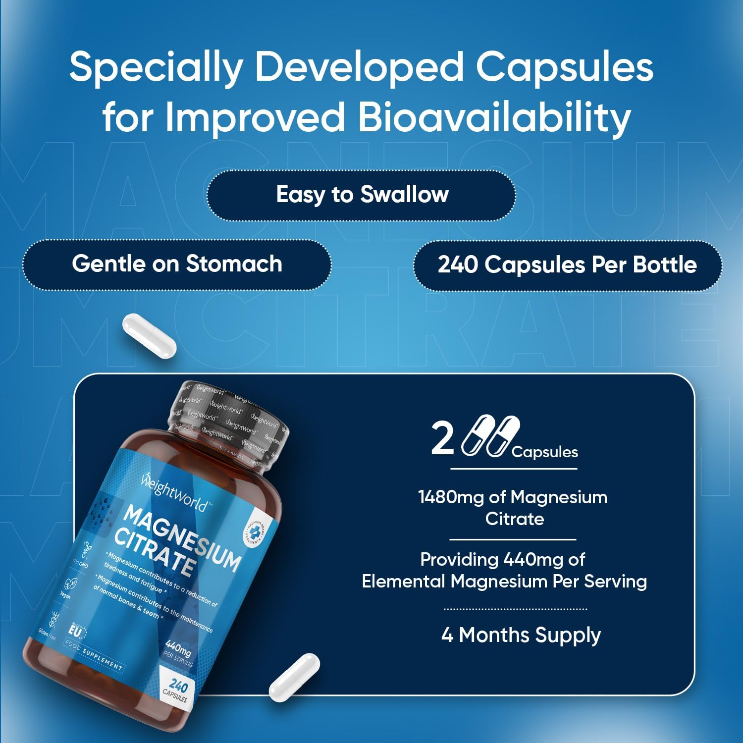 WeightWorld High Strength Magnesium Citrate 1480mg | 240 Capsules - Image 5