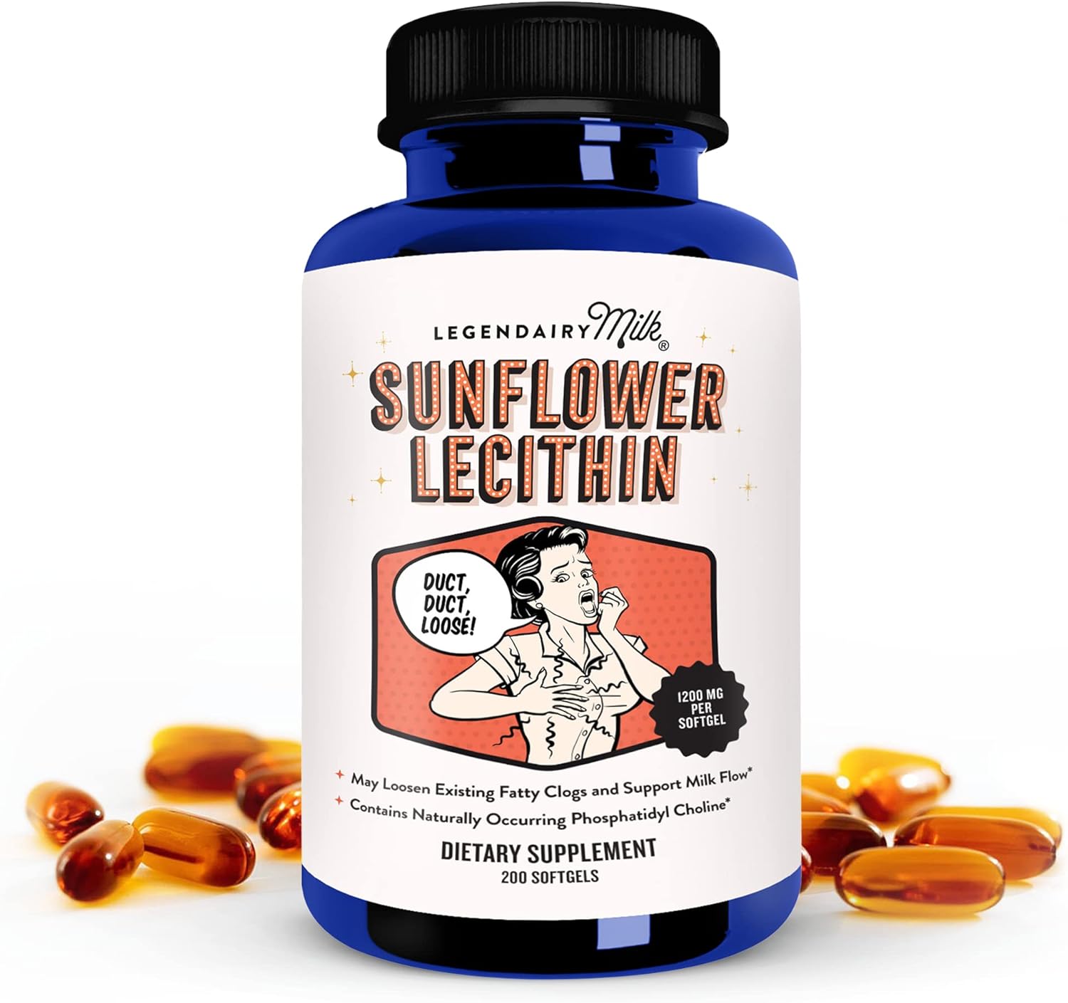 Legendairy Milk Sunflower Lecithin, 1200mg Organic Supplement for Clogged Milk Ducts, 200 Softgels