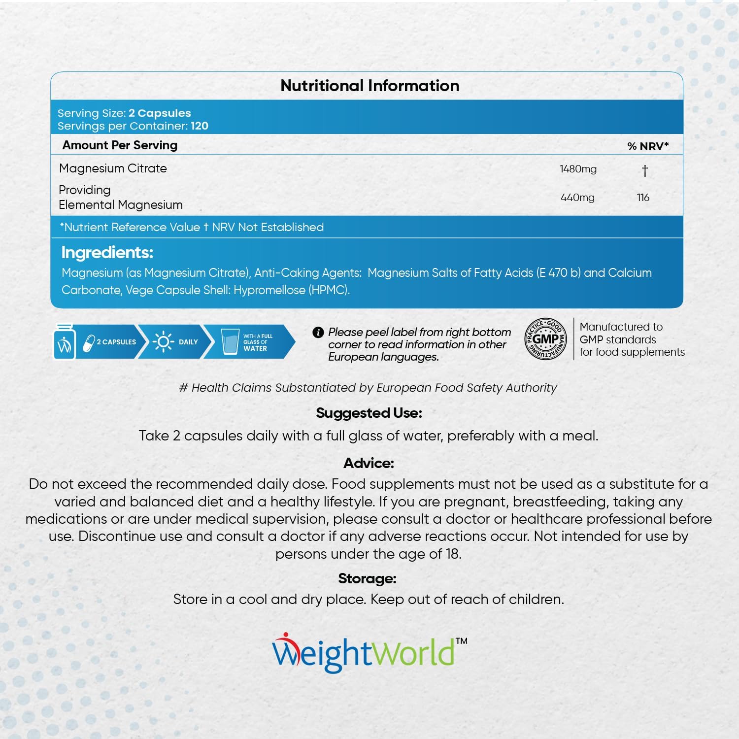 WeightWorld High Strength Magnesium Citrate 1480mg | 240 Capsules - Image 2