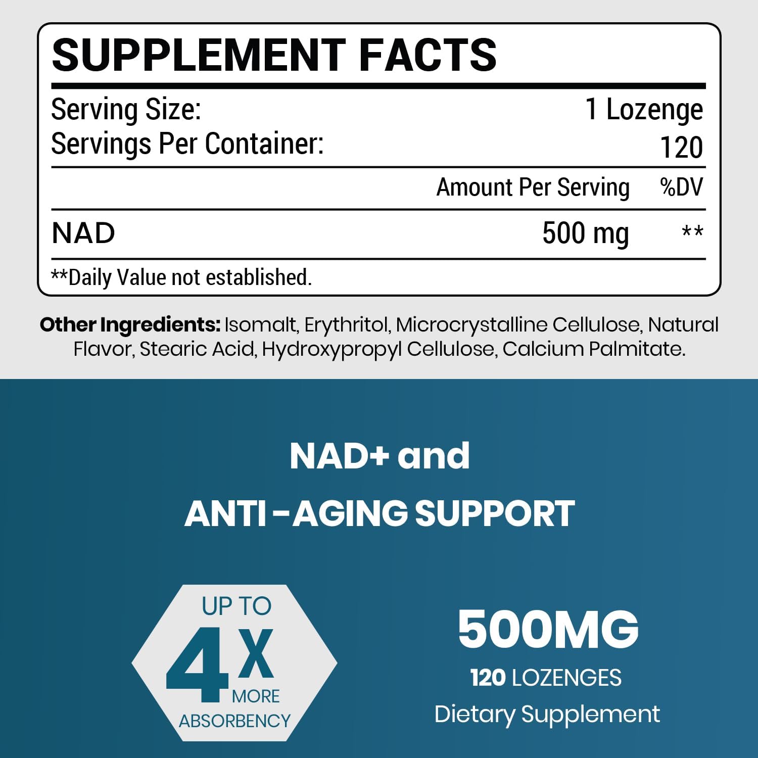 NMN Sublingual Lozenges 500mg – 120 Fast-Acting Tablets - Image 2