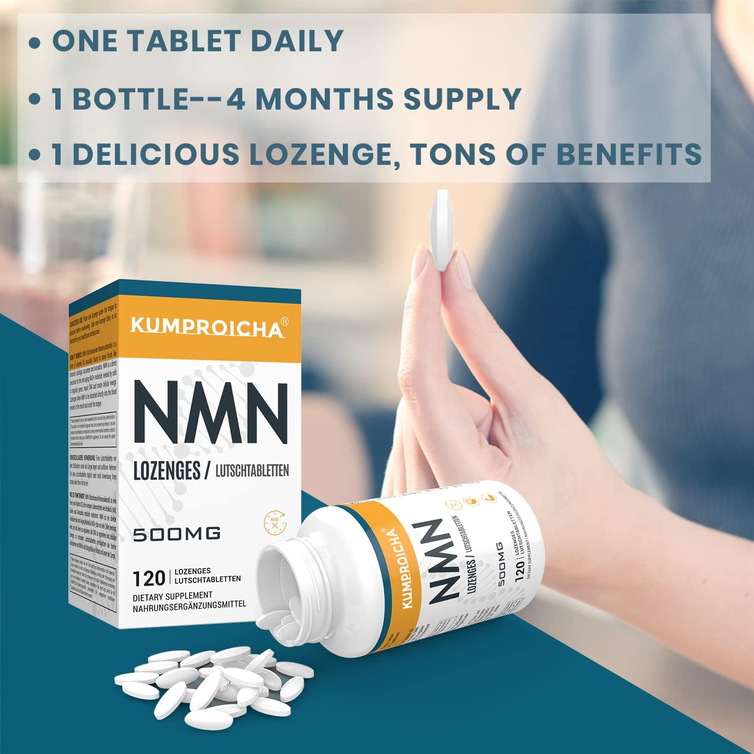 NMN Sublingual Lozenges 500mg – 120 Fast-Acting Tablets - Image 4