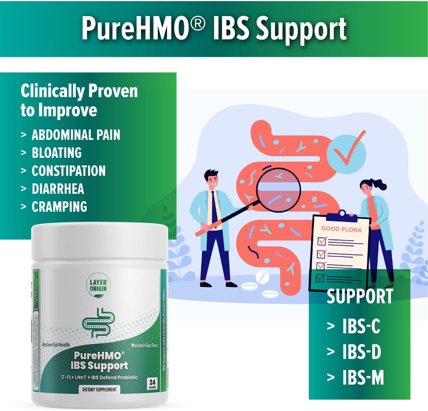 Layer Origin PureHMO IBS Support - Clinically Tested Super Prebiotic + Super Probiotic to Relieve IBS Symptoms - Reduce Inflammation, Strengthen Gut Barriers, and Restore Your Gut Functions - Image 5