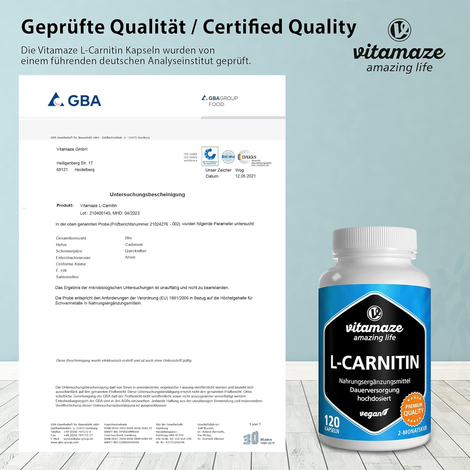 Vitamaze L-Carnitine 680mg 120 vegan capsules - Image 4
