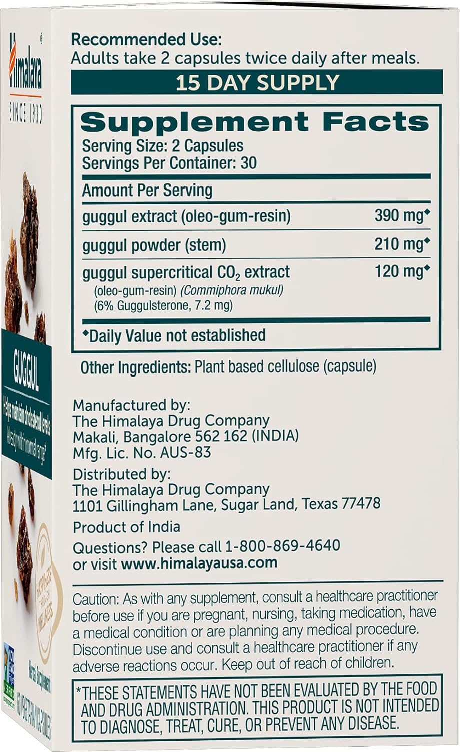 ingredients of Himalaya Guggul Herbal Supplement