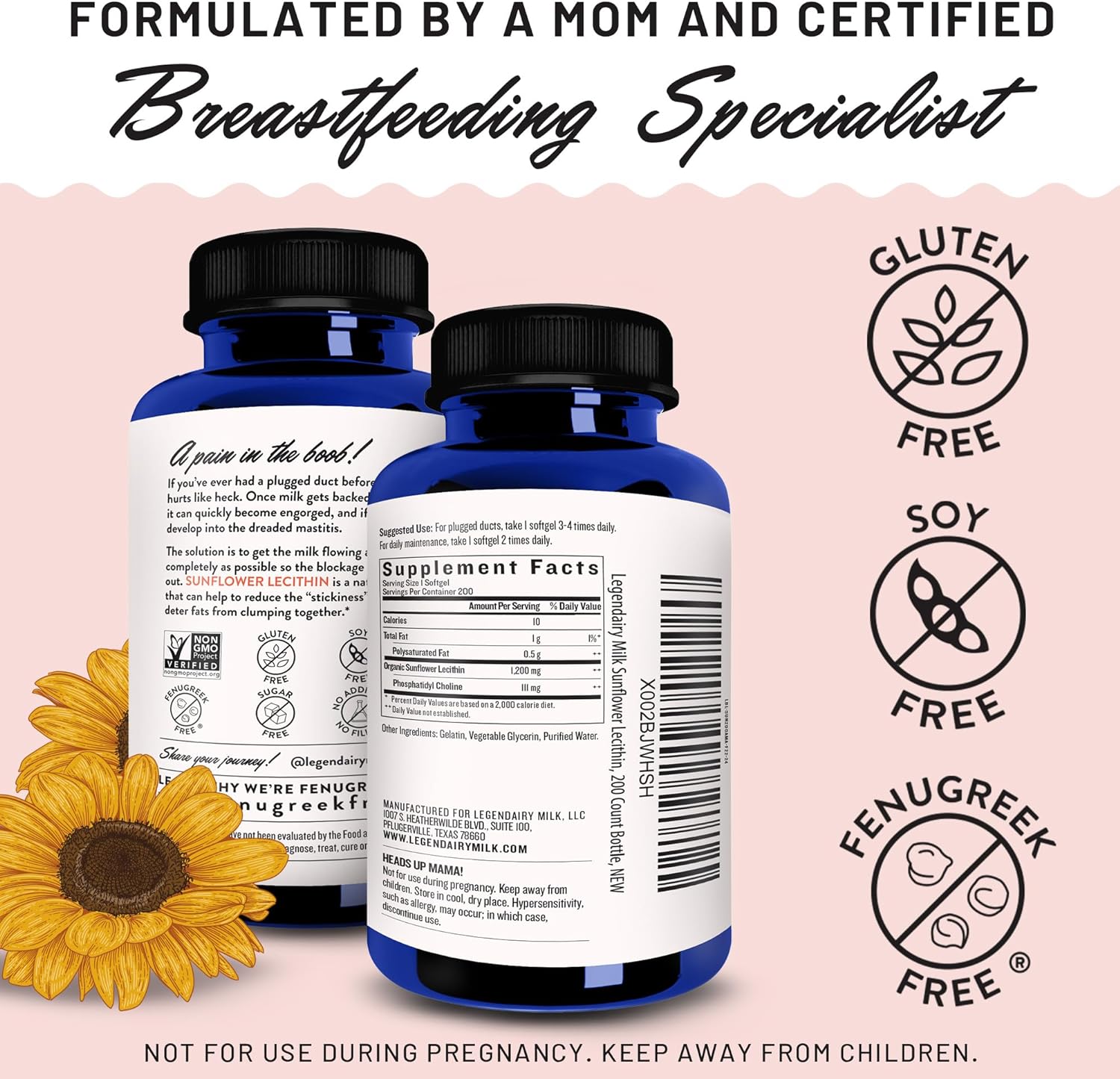 ingredients of Legendairy Milk Sunflower Lecithin - 1200 mg Organic Supplement
