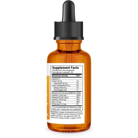 Dr. Berg Liquid Vitamin D3 & K2, Premium Drops with MCT Oil & Zinc, Ingredients.