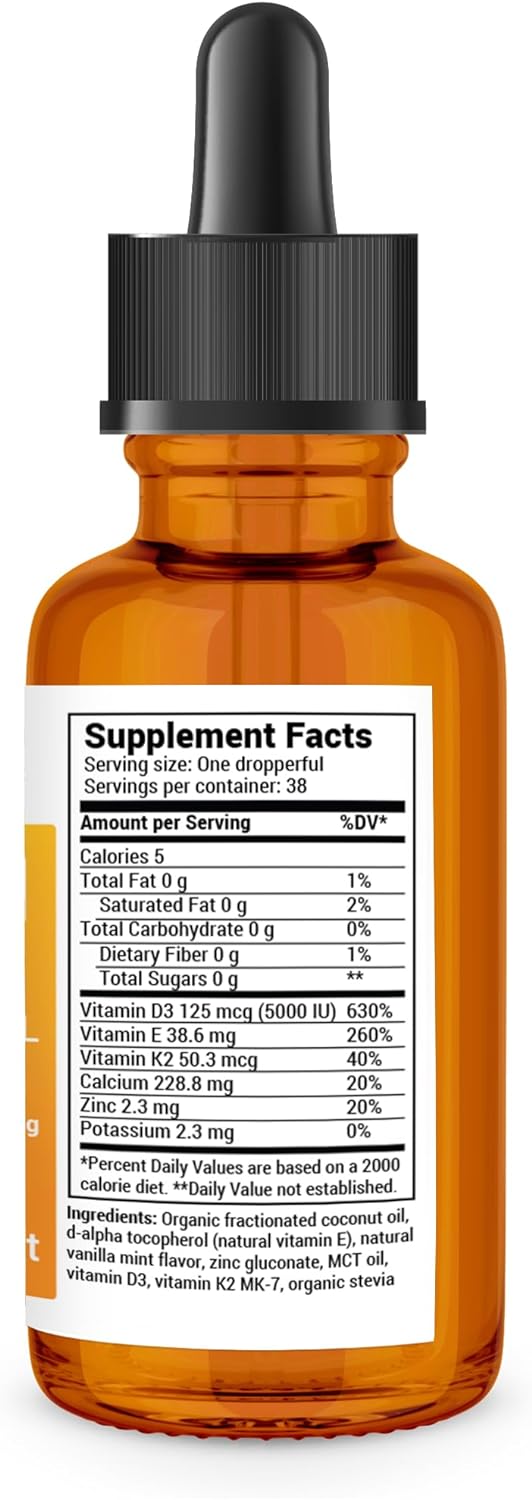 Dr. Berg Liquid Vitamin D3 & K2, Premium Drops with MCT Oil & Zinc, Ingredients.
