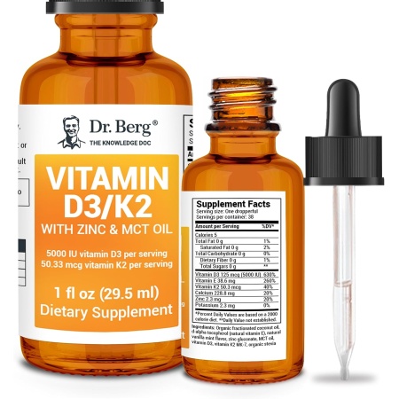 Dr. Berg Liquid Vitamin D3 & K2, Premium Drops with MCT Oil & Zinc, Ingredients.