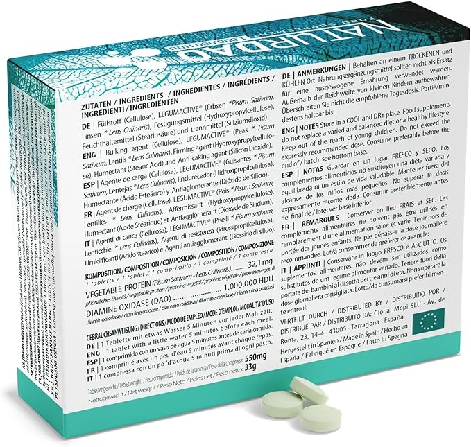 NATURDAO – DAO Enzyme Supplement for Histamine Intolerance – 1,000,000 HDU, 60 Tablets.