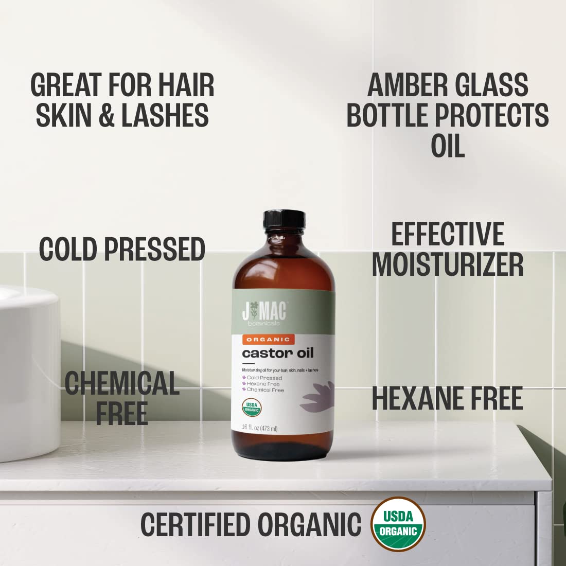 JMac Botanicals Organic Castor Oil in Glass Bottle | 473 ml - Image 7