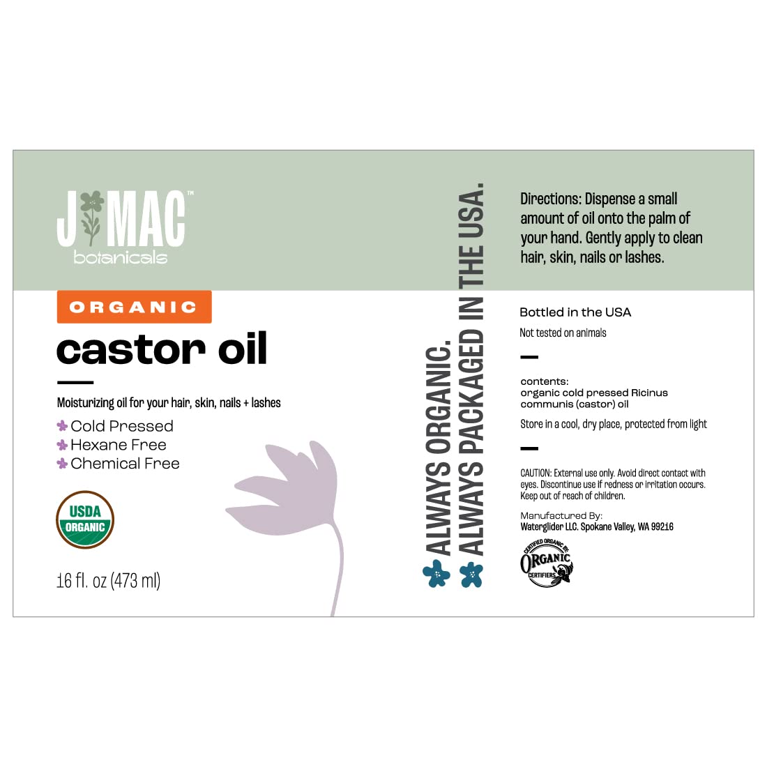 JMac Botanicals Organic Castor Oil in Glass Bottle | 473 ml - Image 3