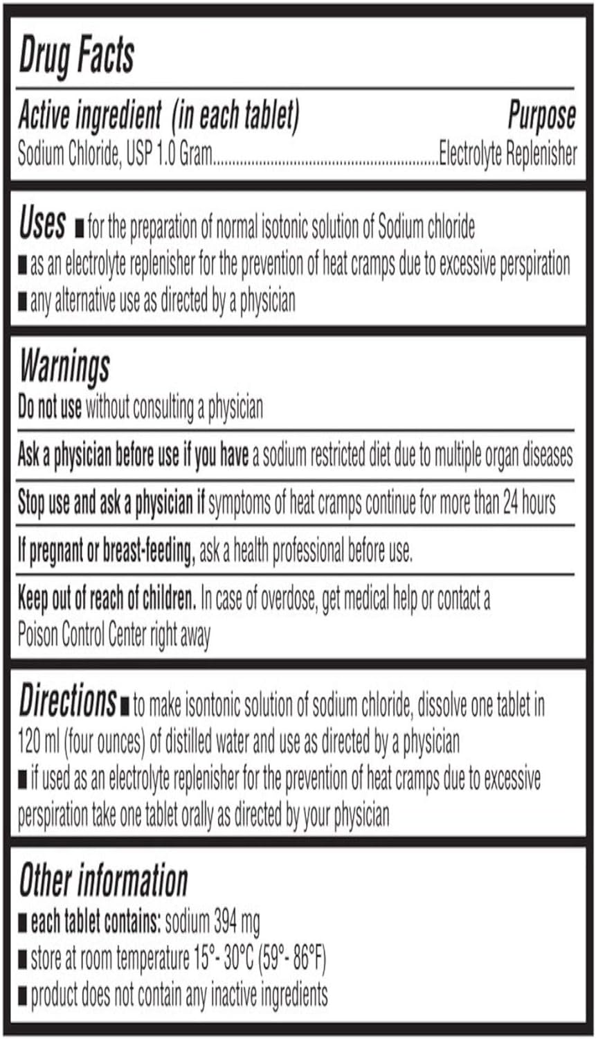 Sodium Chloride Tablets 1 Gm | 300 Count | Normal Salt Tablets | (15.4gr.) - Image 2
