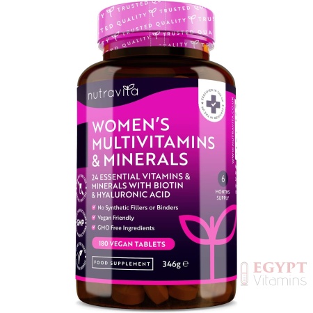 Nutravita Women's Multivitamins and Minerals - 24 Essential Active Vitamins and Minerals with Added Hyaluronic Acid - 180 Tablets