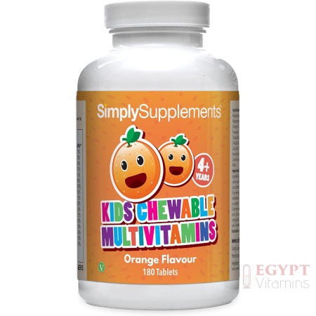 Children's Multivitamins | Vitamins A, B1, B2, B3, B6, B7, B9, B12, C, D & E | Age 4-12 Years | Chewable Orange Flavour