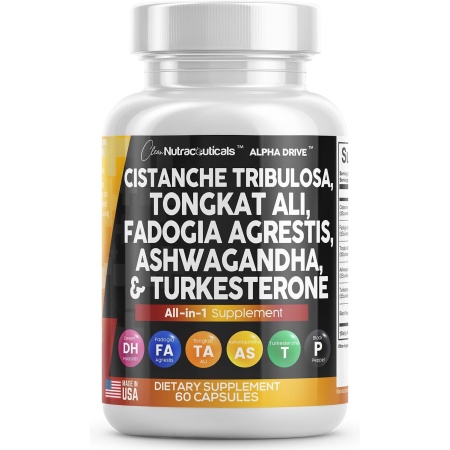 Clean Nutra Cistanche Tribulosa 6000mg Fadogia Agrestis 600mg Tongkat Ali 400mg Turkesterone Pills 2000mg Ashwagandha Extract 3000mg Capsules Supplement for Men - 60 Capsules