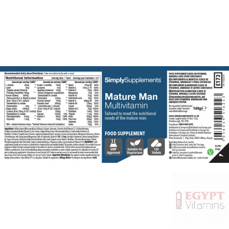 ingredients Simply Supplements Multivitamins for Men | Formulated for Age 65+ | One a Day Formula | 120 Tablets