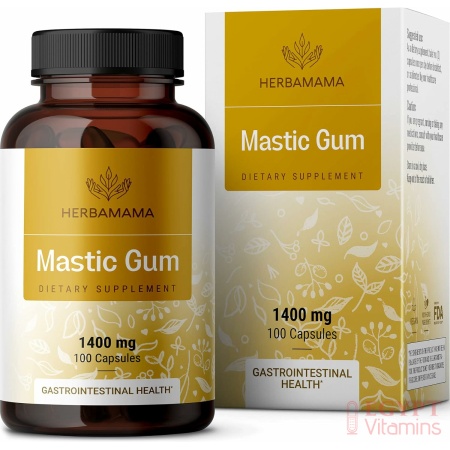HERBAMAMA Mastic Gum 100 Capsules 1400 mg | Supports Digestive System | Antioxidant | Promotes Circulatory Health | Anti-Inflammatory لبان المستكه 1400 مجم _ لصحة الجهاز الهضمى ، ومضاد للأكسدة ومضاد للإلتهابات لصحة القلب والدورة الدموية ، 100 كبسولة