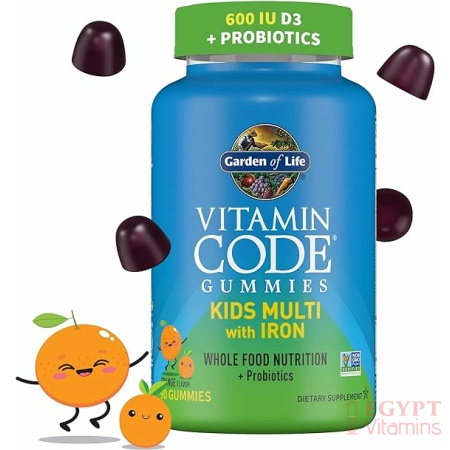 Garden of Life Kids Multivitamin Gummy with Iron+Probiotics for Immune Health & Digestion:Vitamins D, C, E, B, Zinc for Energy&Development,Vitamin Code,Non-GMO,Gluten-Free, Orange,30 Day Supply