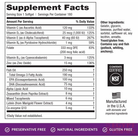 EyePromise Restore Supplement - 180 Softgel Capsules Containing Lutein, Vitamin C, Vitamin D, Vitamin E, Omega-3 Fish Oil, and Zeaxanthin