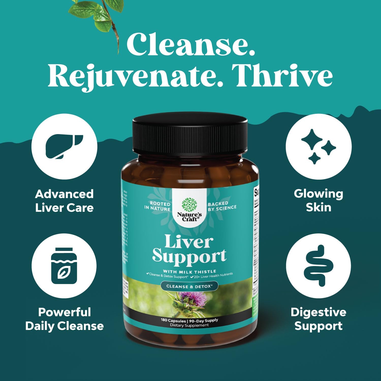Liver Support Complex by Nature's Craft | Milk Thistle for Natural Cleanse | 180 Capsules - Image 4