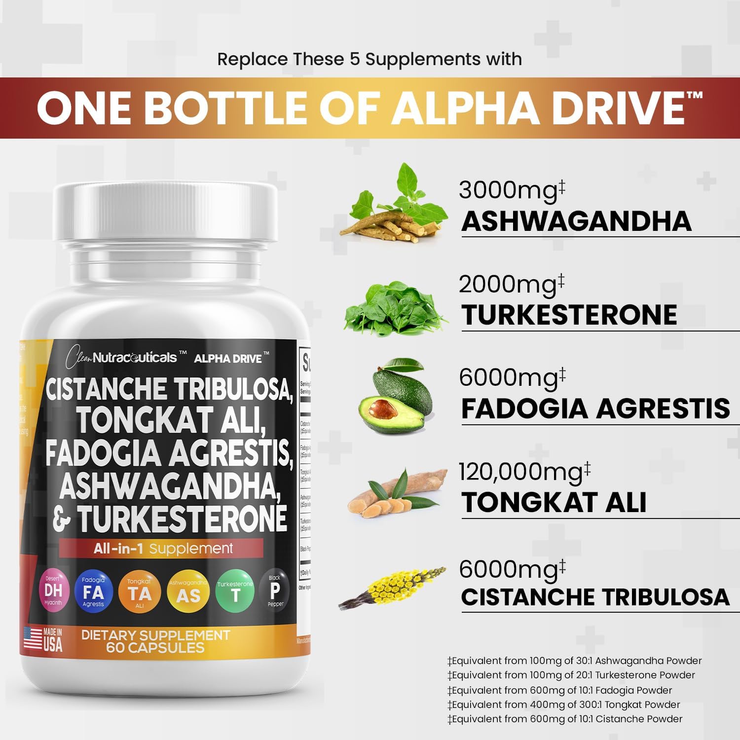 Clean Nutra Cistanche Tribulosa 6000mg Fadogia Agrestis 600mg Tongkat Ali