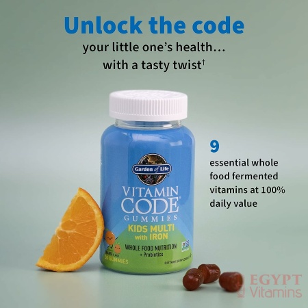 Garden of Life Kids Multivitamin Gummy with Iron+Probiotics for Immune Health & Digestion:Vitamins D, C, E, B, Zinc for Energy&Development,Vitamin Code,Non-GMO,Gluten-Free, Orange,30 Day Supply