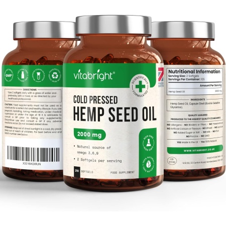 VitaBright Hemp Seed Oil Capsules 2000mg 210 Softgel Capsules
