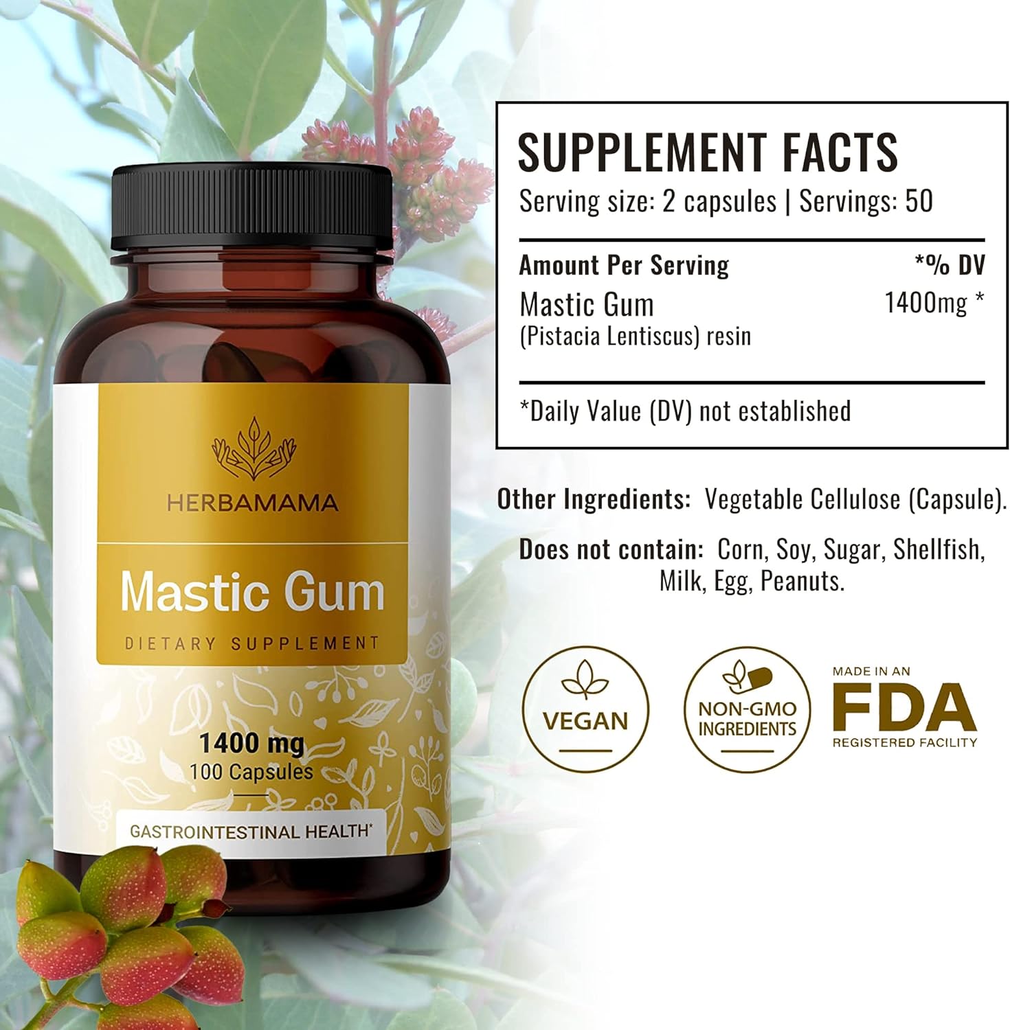 HERBAMAMA Mastic Gum 100 Capsules - Image 2