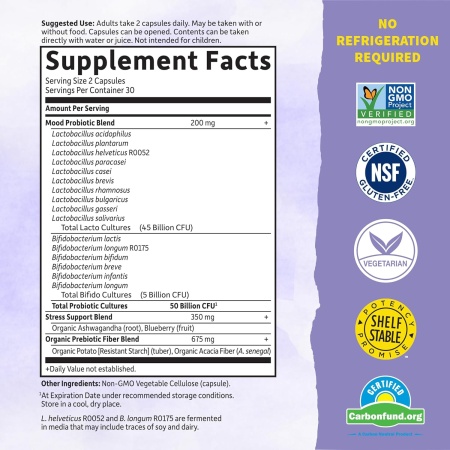 ingredients of Garden Of Life Probiotic Mood+, 60 Capsules