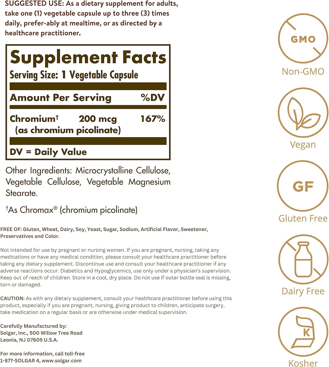 Solgar, Chromium Picolinate 200 mcg, Ingredients