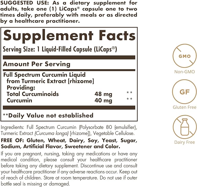 Solgar, Full Spectrum Curcumin, Ingredients