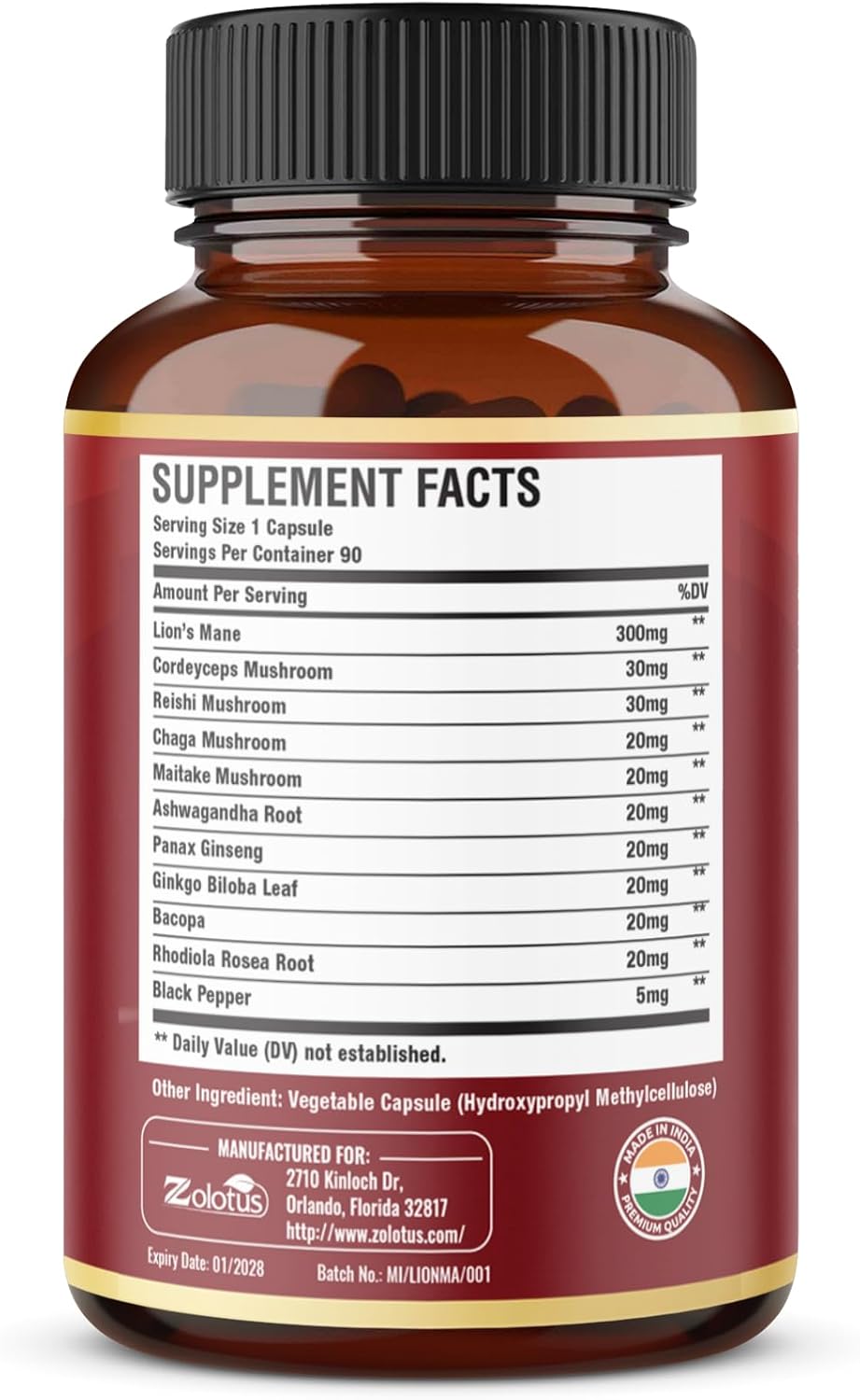 Zolotus Lions Mane Mushroom Complex 11-in-1 | 90 Capsules - Image 3