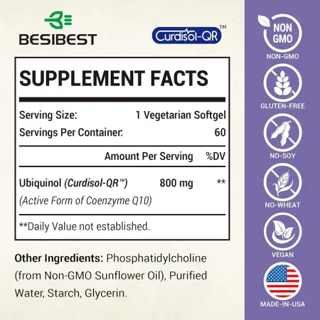 ingredients of Liposomal Ubiquinol CoQ10 800 mg - 60 Vegan Softgels