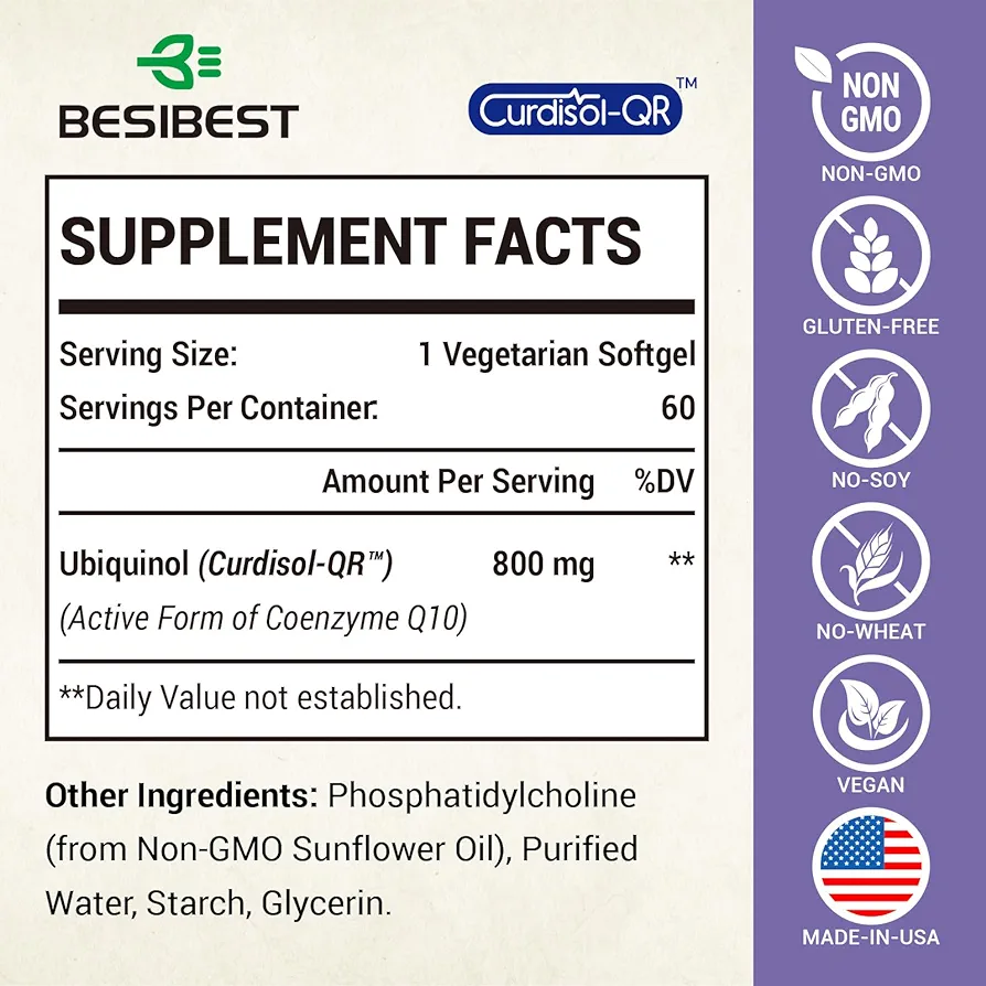 ingredients of Liposomal Ubiquinol CoQ10 800 mg - 60 Vegan Softgels