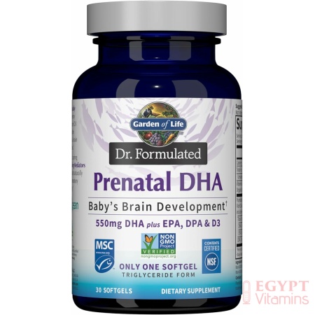 Garden of Life Dr. Formulated Prenatal DHA Fish Oil - 550mg DHA & DPA in Triglyceride Form 100% DV Vitamin D3, Single Source, Mercury Free Omega 3 DHA Supplements for Women's Health, 30 Softgels