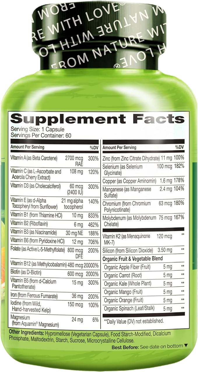 NATURELO Bariatric Multivitamin - One Daily with Iron - Supplement for Post Gastric Bypass Surgery Patients - Natural Whole Food Nutrition - 60 Veggie Capsules - Image 4