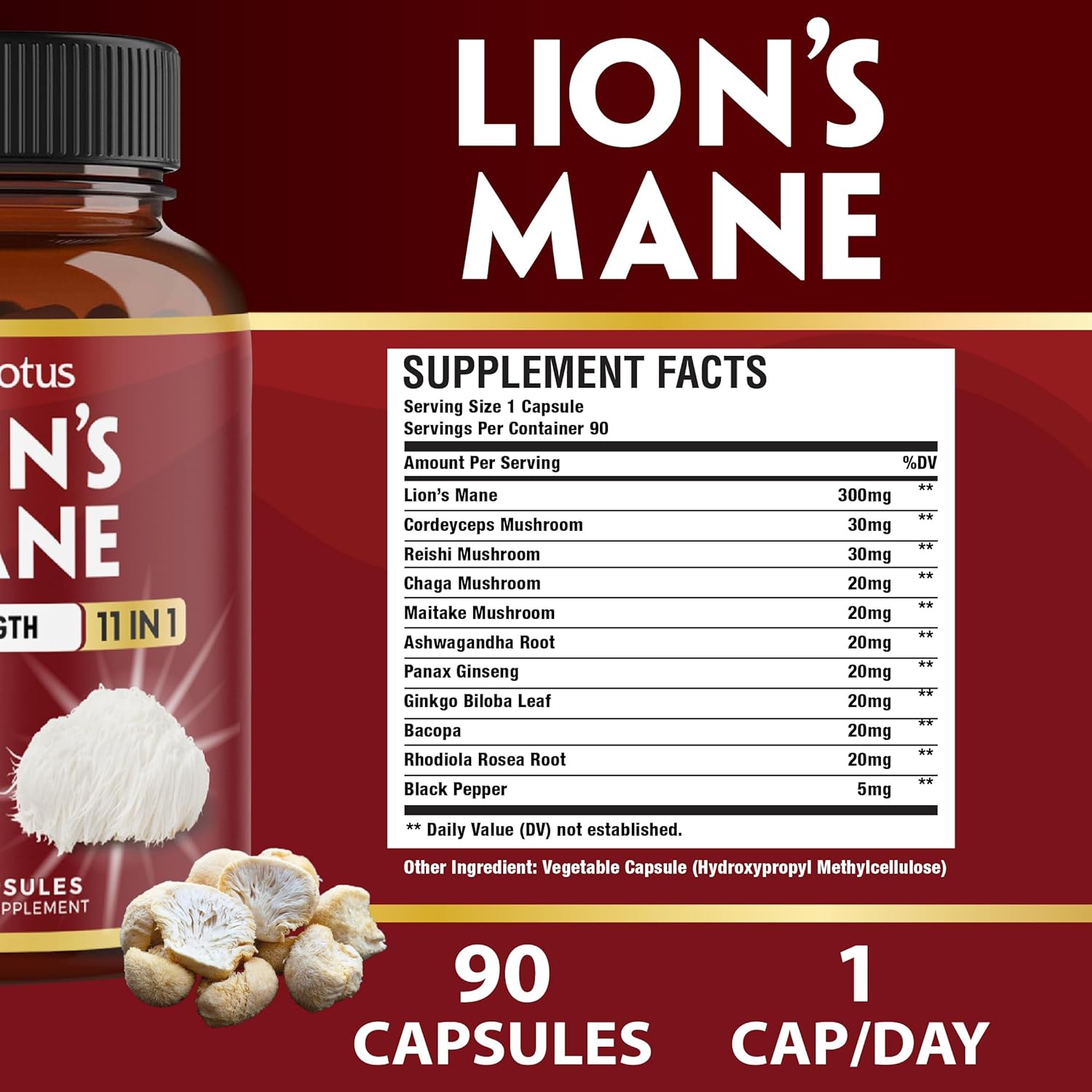 Zolotus Lions Mane Mushroom Complex 11-in-1 | 90 Capsules