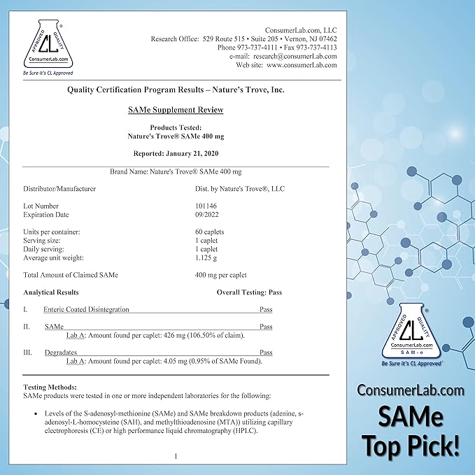 Nature’s Trove SAM-e 400mg – 90 Enteric-Coated Caplets