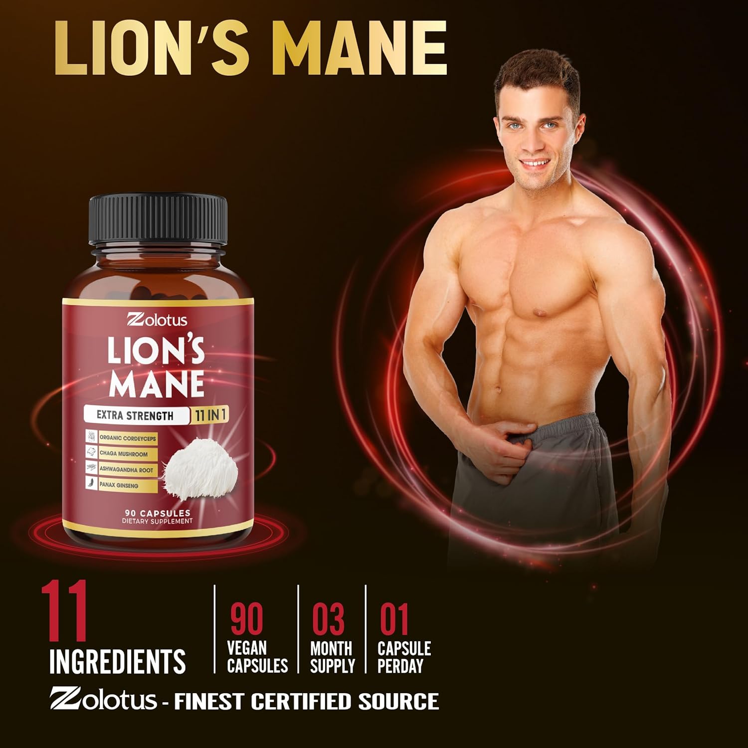 Zolotus Lions Mane Mushroom Complex 11-in-1 | 90 Capsules