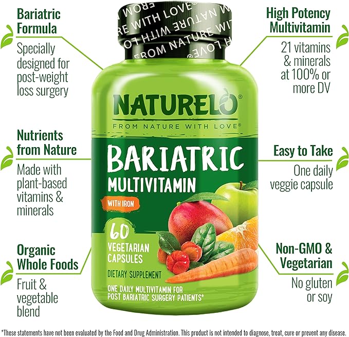 NATURELO Bariatric Multivitamin - One Daily with Iron - Supplement for Post Gastric Bypass Surgery Patients - Natural Whole Food Nutrition - 60 Veggie Capsules - Image 7